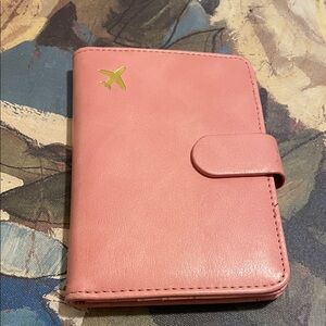 Pink Passport Holder with Gold Airplane Logo